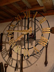 Church tower clock - from Tellin's Musée de la cloche et du carillon - Courtesy Nieuw/Wikimedia Commons, Creative Commons Attribution-Share Alike 3.0 Unported