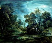 Thomas Gainsborough (RA) 'Wooded Moonlight Landscape with Pool and Figure at the Door of a Cottage' Great Britain About 1781 (courtesy V&A Museum)