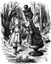 Illustration by John Tenniel of the Red Queen lecturing Alice for Lewis Carroll's 